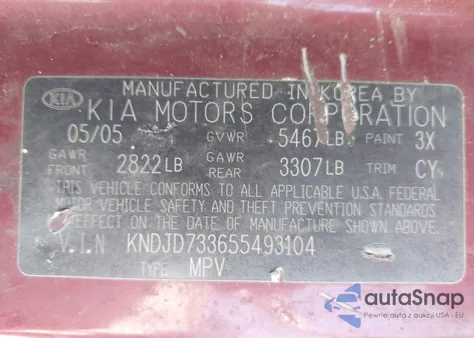 2005 Kia Sorento Ex/Lx из США, поврежденный, VIN KNDJD733655493104